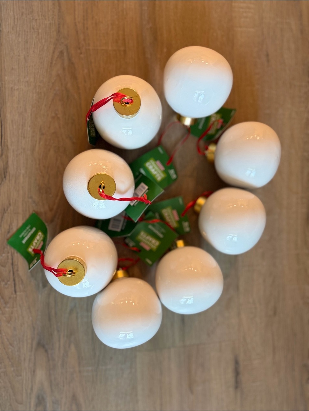 NEW Christmas Crafts White Ball Ornaments Gold Top 3” Holiday Decor Lot of 8